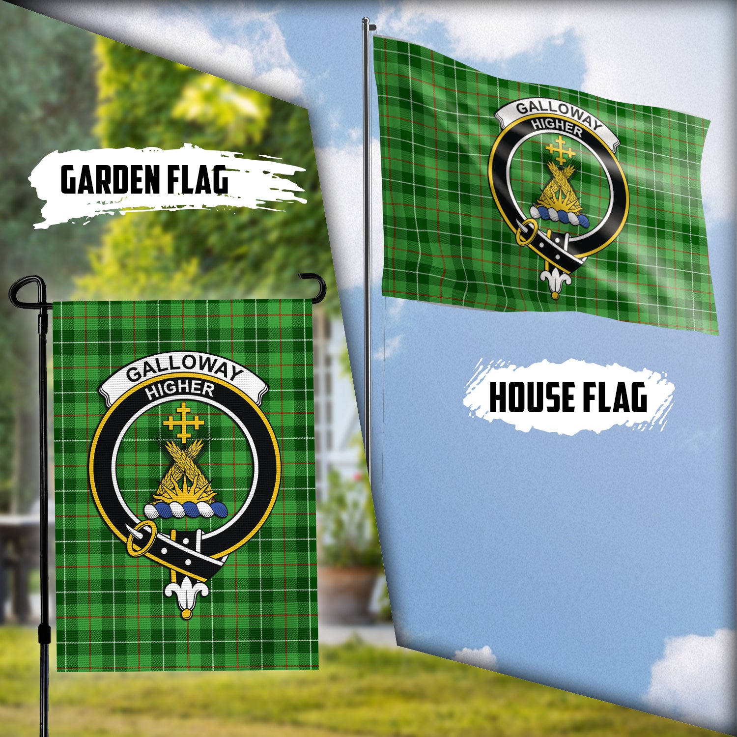 Galloway Tartan Flag with Family Crest Garden Flag (Vertical) - Tartan Vibes Clothing