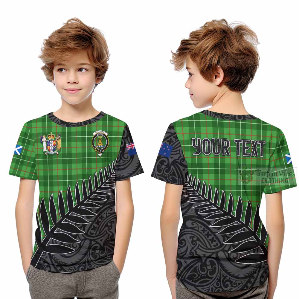 Tartan Vibes Clothing Galloway Crest Tartan Kid T-Shirt with New Zealand Silver Fern Half Style