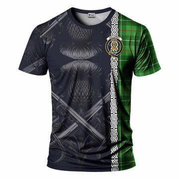 Galloway Tartan T-Shirt with Family Crest Cross Sword Thistle Celtic Vibes