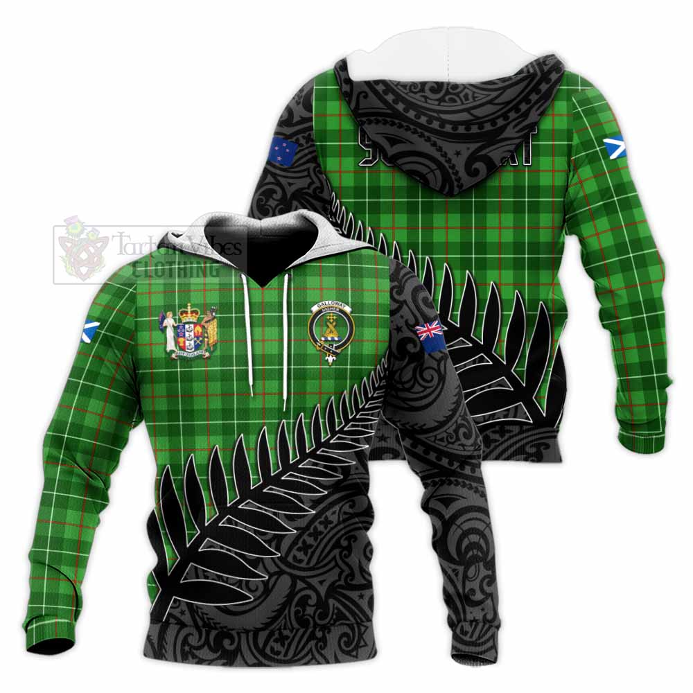 Tartan Vibes Clothing Galloway Crest Tartan Knitted Hoodie with New Zealand Silver Fern Half Style