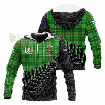 Galloway Crest Tartan Knitted Hoodie with New Zealand Silver Fern Half Style