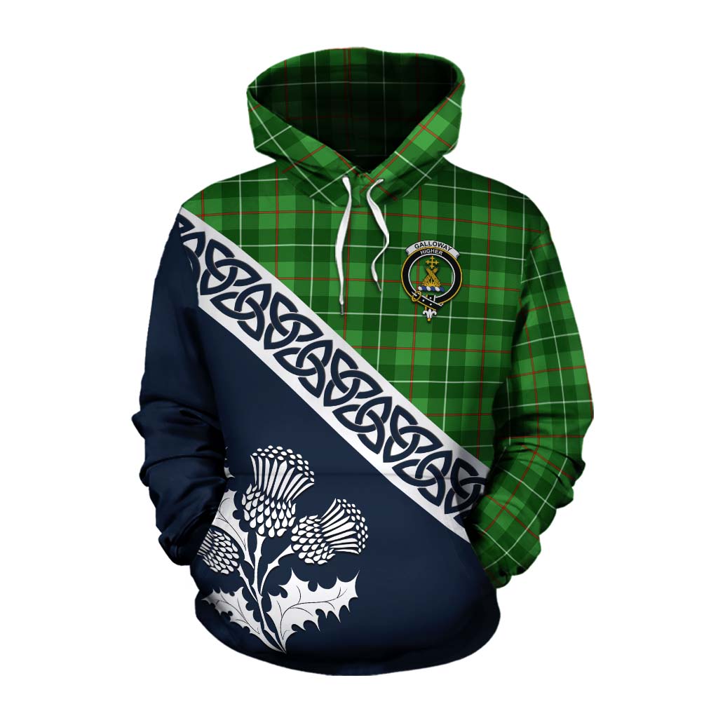 Tartan Vibes Clothing Galloway Tartan Cotton Hoodie Featuring Thistle and Scotland Map