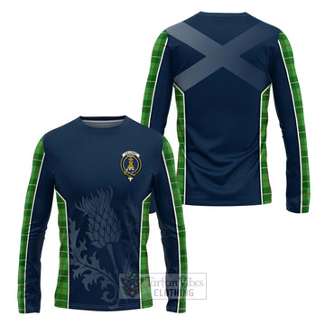 Galloway Tartan Long Sleeve T-Shirt with Family Crest and Scottish Thistle Vibes Sport Style