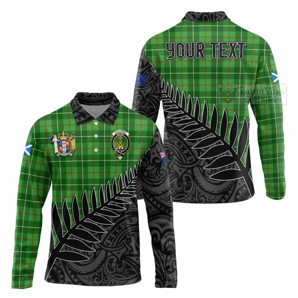 Tartan Vibes Clothing Galloway Crest Tartan Long Sleeve Polo Shirt with New Zealand Silver Fern Half Style