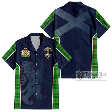 Galloway Tartan Short Sleeve Button Shirt with Family Crest and Lion Rampant Vibes Sport Style