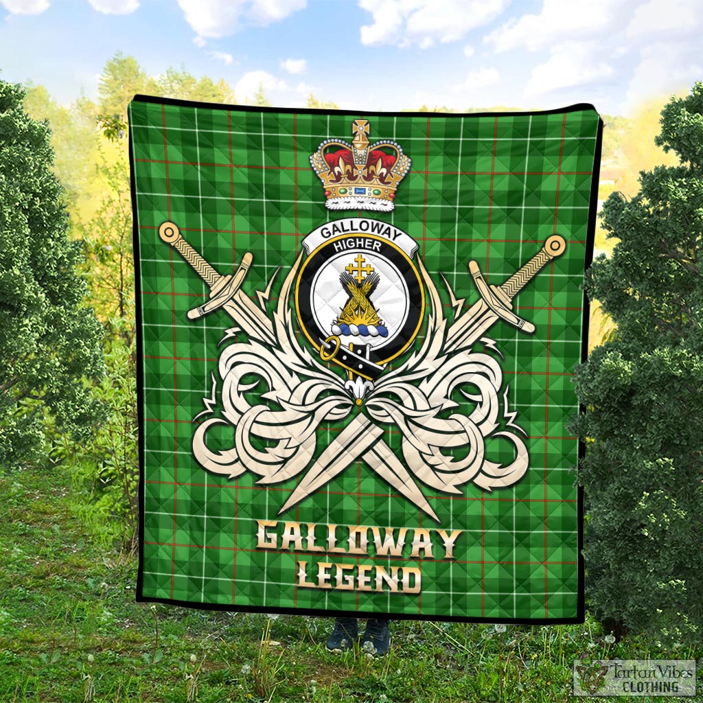 Tartan Vibes Clothing Galloway Tartan Quilt with Clan Crest and the Golden Sword of Courageous Legacy