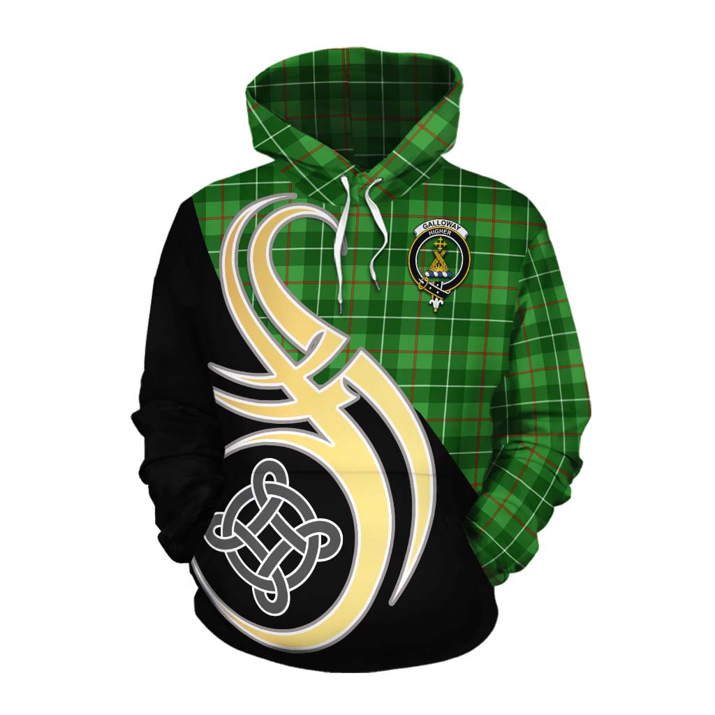 Tartan Vibes Clothing Galloway Tartan Cotton Hoodie with Family Crest and Celtic Symbol Style