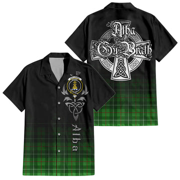 Galloway Tartan Short Sleeve Button Up Shirt Featuring Alba Gu Brath Family Crest Celtic Inspired