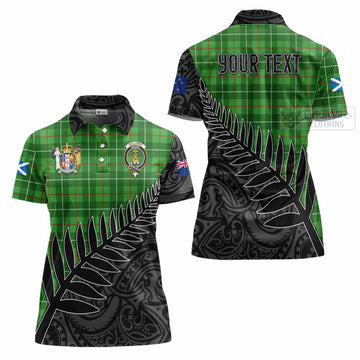 Galloway Crest Tartan Women's Polo Shirt with New Zealand Silver Fern Half Style