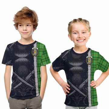 Galloway Tartan Kid T-Shirt with Family Crest Cross Sword Thistle Celtic Vibes