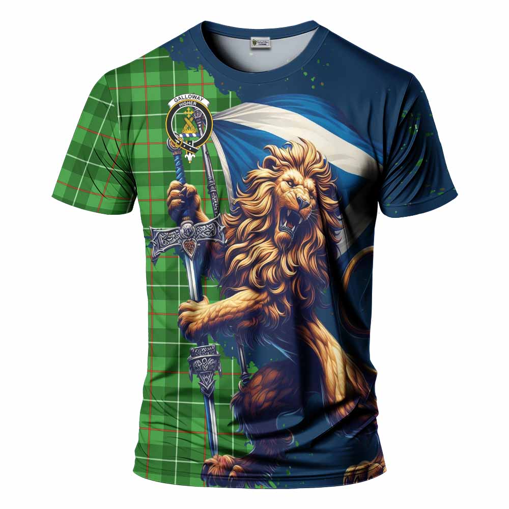 Tartan Vibes Clothing Galloway Tartan Family Crest T-Shirt with Scottish Majestic Lion