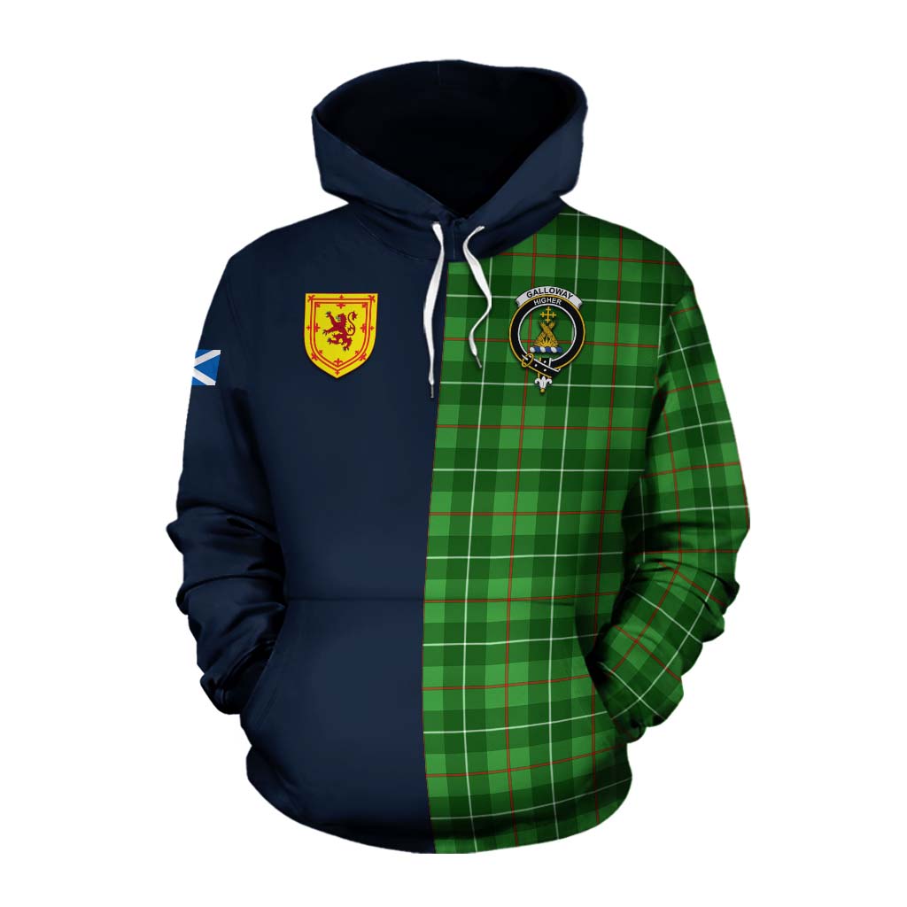 Tartan Vibes Clothing Galloway Tartan Cotton Hoodie Alba with Scottish Lion Royal Arm Half Style