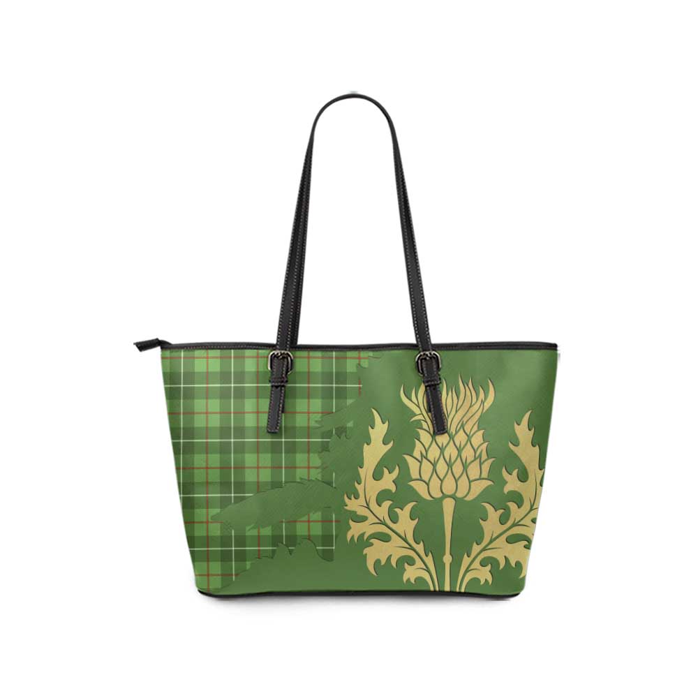 Galloway Tartan Leather Tote Bag Gold Thistle Style - Tartan Vibes Clothing
