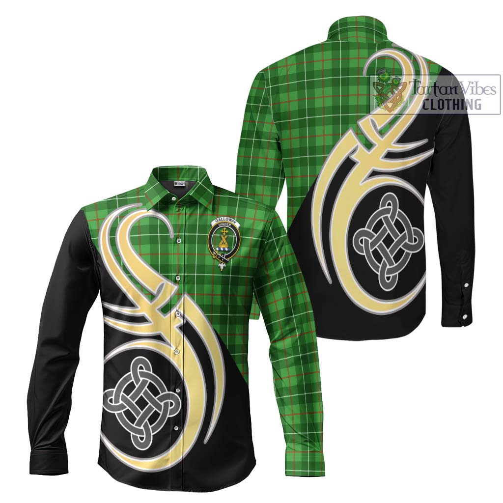 Galloway Tartan Long Sleeve Button Shirt with Family Crest and Celtic Symbol Style Men's Shirt S - Tartan Vibes Clothing