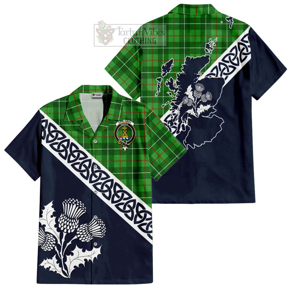 Tartan Vibes Clothing Galloway Tartan Short Sleeve Button Shirt Featuring Thistle and Scotland Map