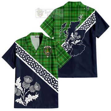 Galloway Tartan Short Sleeve Button Shirt Featuring Thistle and Scotland Map