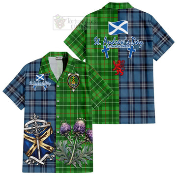 Galloway Tartan Short Sleeve Button Shirt Happy St. Andrew's Day Half Tartan Style