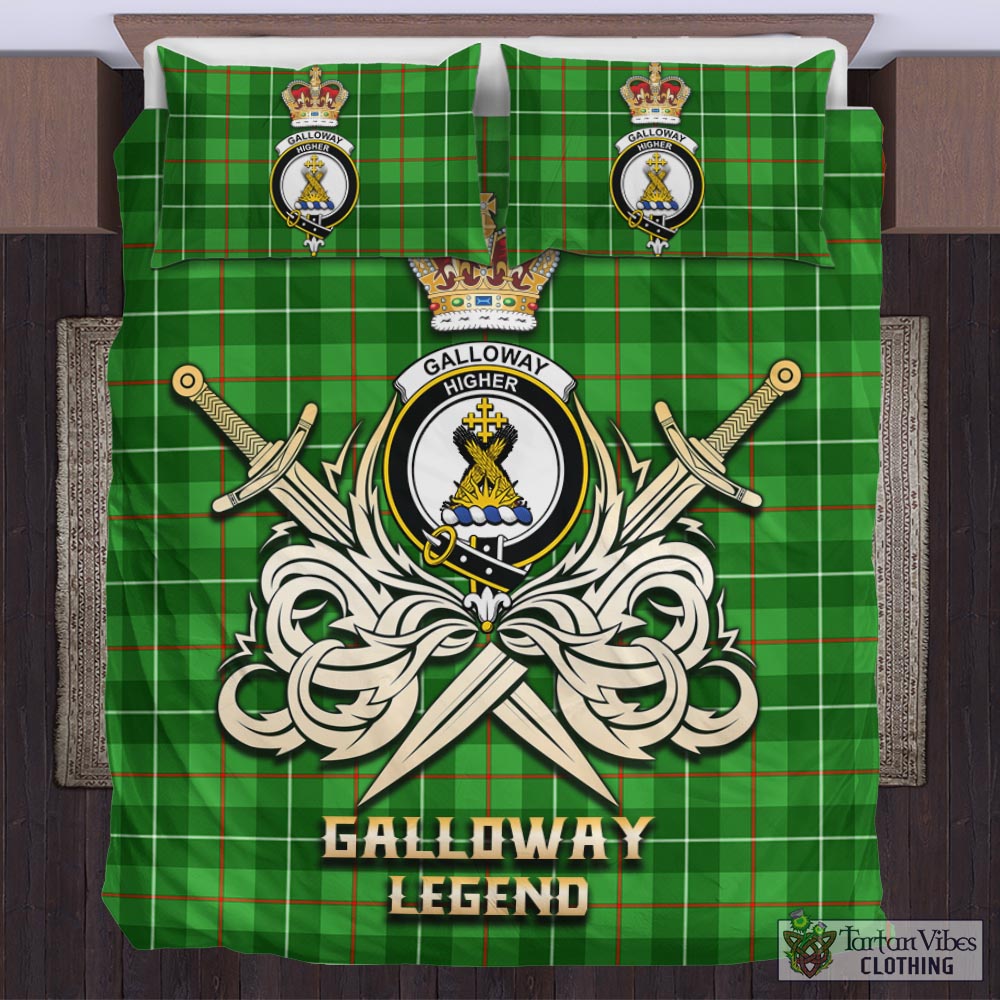 Tartan Vibes Clothing Galloway Tartan Bedding Set with Clan Crest and the Golden Sword of Courageous Legacy