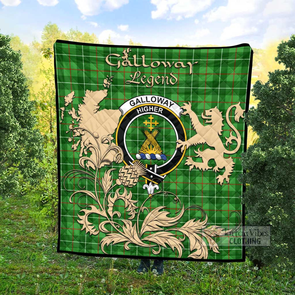 Tartan Vibes Clothing Galloway Tartan Quilt with Family Crest and Scottish Symbol Style