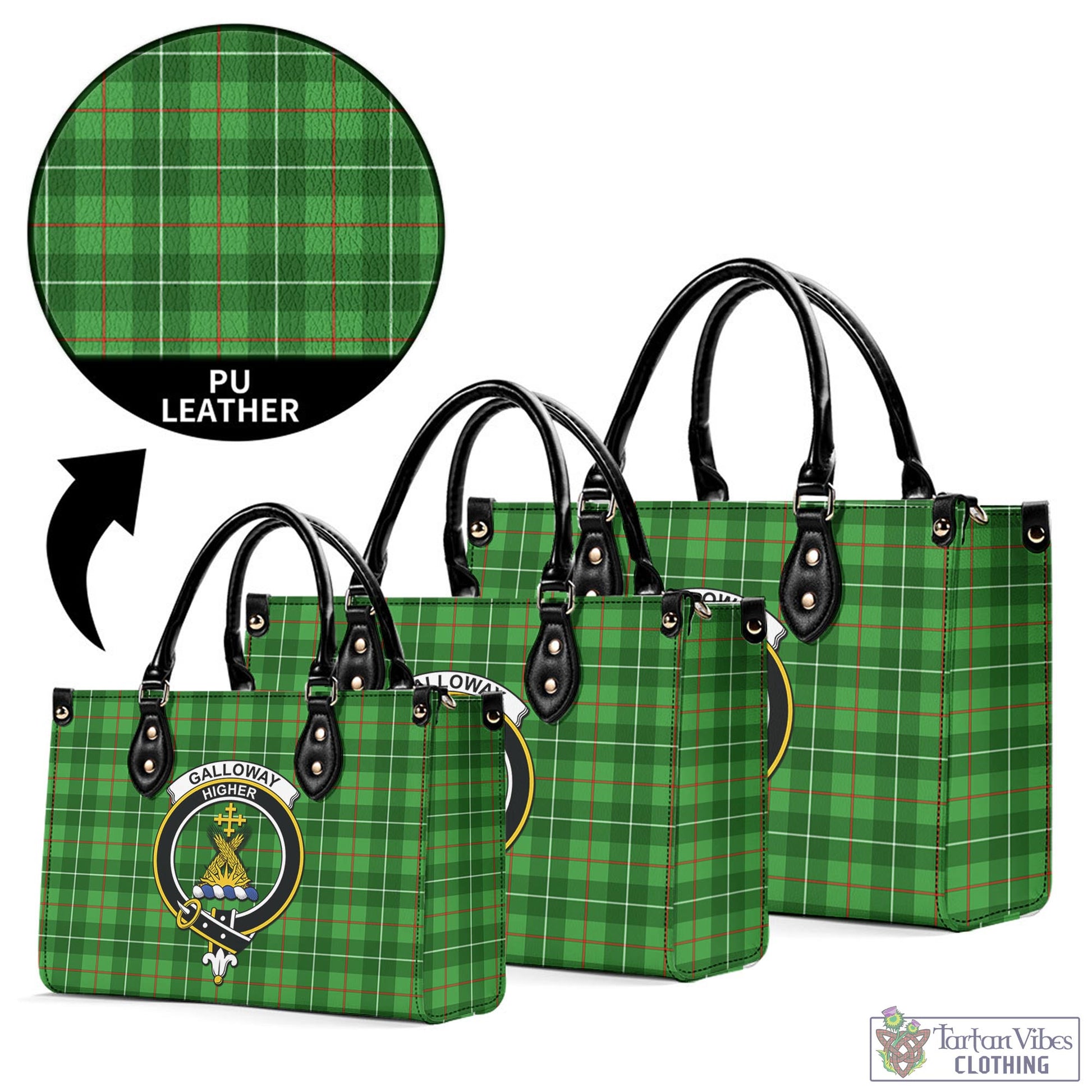 Tartan Vibes Clothing Galloway Tartan Luxury Leather Handbags with Family Crest