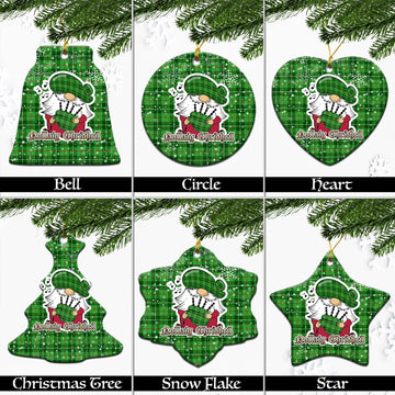 Galloway Tartan Christmas Ceramic Ornaments with Scottish Gnome Playing Bagpipes