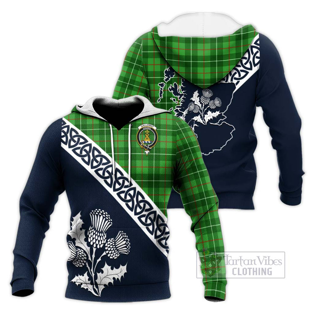 Tartan Vibes Clothing Galloway Tartan Knitted Hoodie Featuring Thistle and Scotland Map