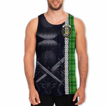 Galloway Tartan Men's Tank Top with Family Crest Cross Sword Thistle Celtic Vibes