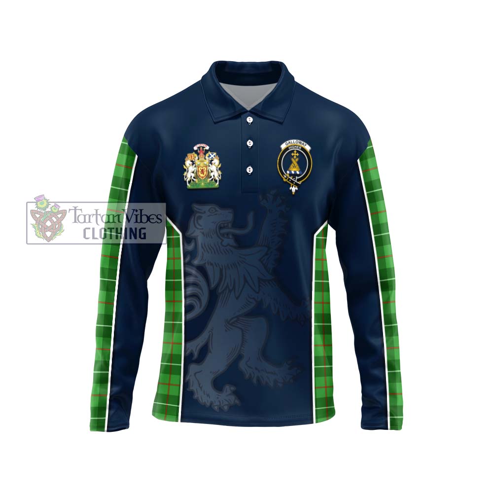 Galloway Tartan Long Sleeve Polo Shirt with Family Crest and Lion Rampant Vibes Sport Style Unisex - Tartan Vibes Clothing