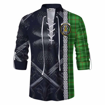 Galloway Tartan Ghillie Kilt Shirt with Family Crest Cross Sword Thistle Celtic Vibes