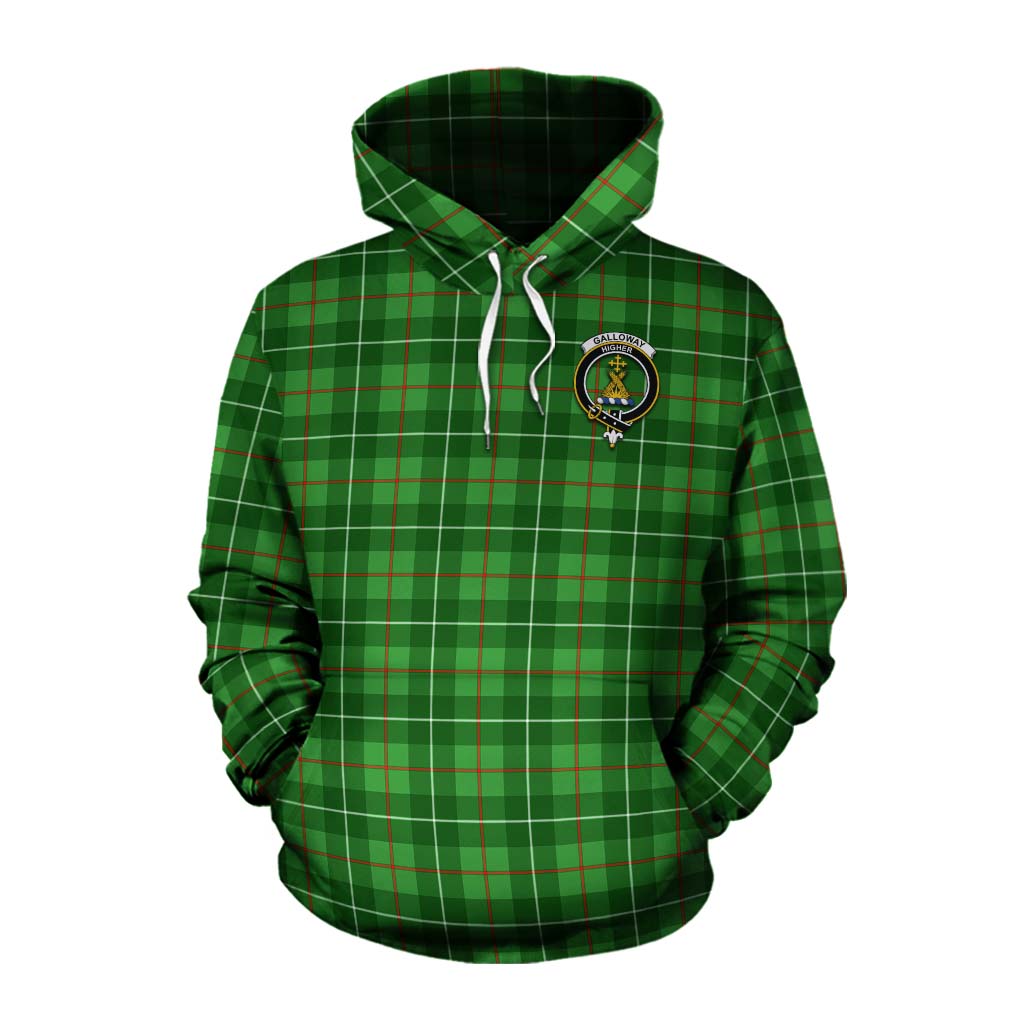 Tartan Vibes Clothing Galloway Tartan Cotton Hoodie with Family Crest and Bearded Skull Holding Bottles of Whiskey