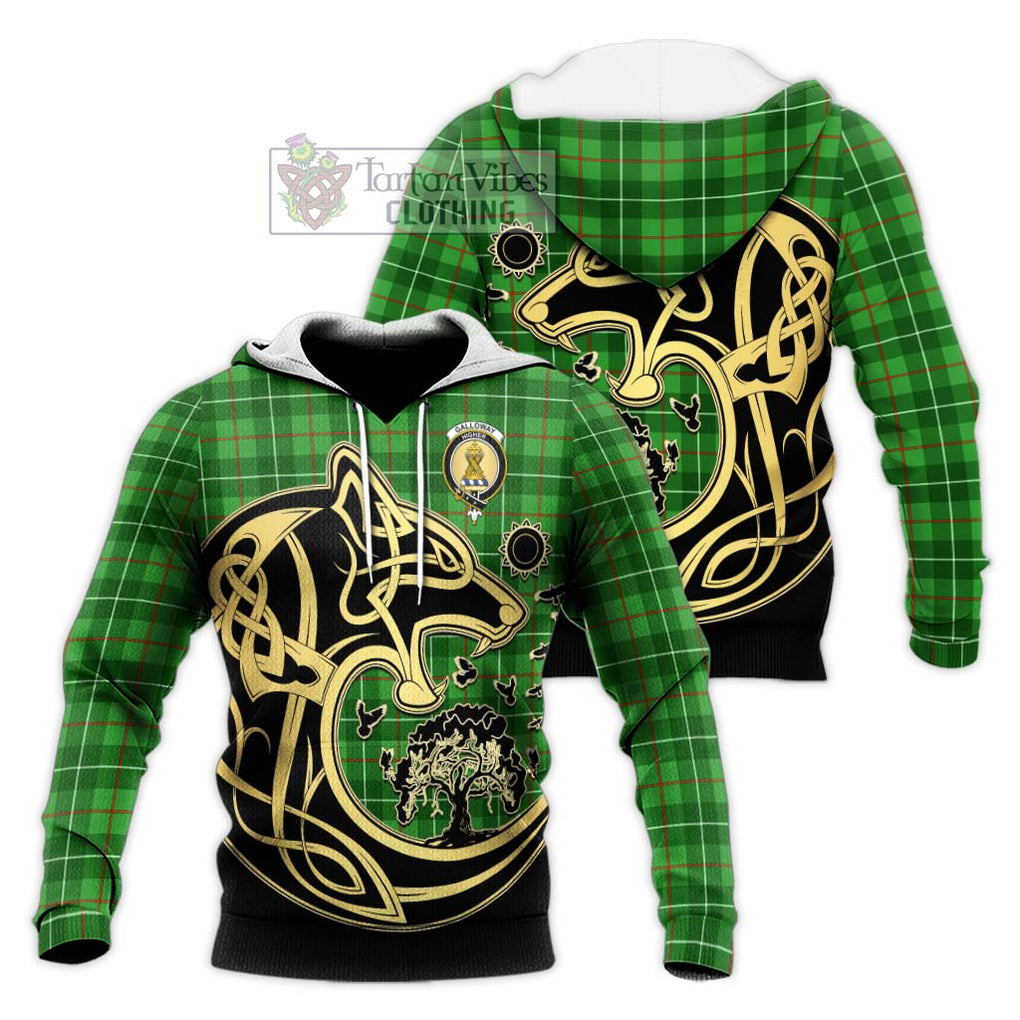 Galloway Tartan Knitted Hoodie with Family Crest Celtic Wolf Style Unisex Knitted Pullover Hoodie - Tartan Vibes Clothing