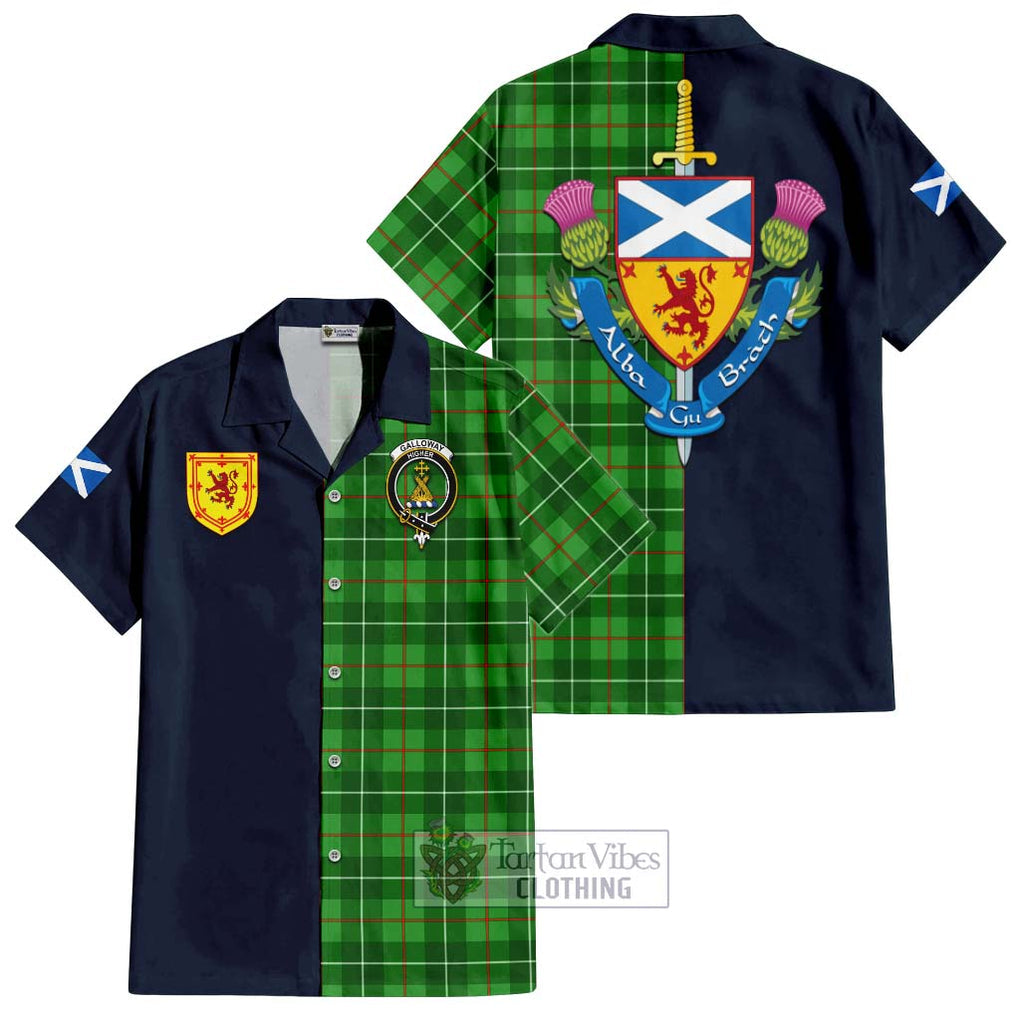 Tartan Vibes Clothing Galloway Tartan Short Sleeve Button Shirt with Scottish Lion Royal Arm Half Style