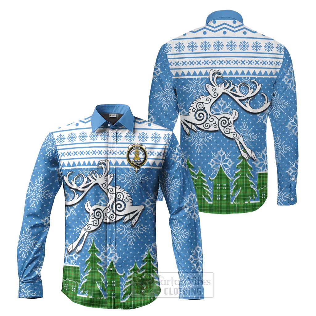 Tartan Vibes Clothing Galloway Clan Christmas Long Sleeve Button Shirt Celtic Reindeer Style