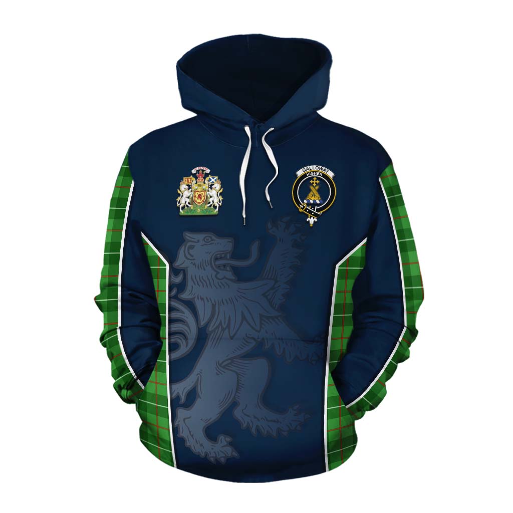 Tartan Vibes Clothing Galloway Tartan Cotton Hoodie with Family Crest and Lion Rampant Vibes Sport Style