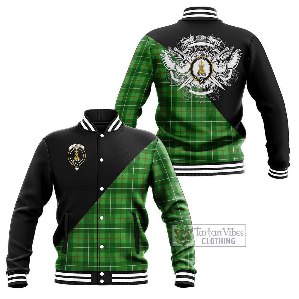 Galloway Tartan Baseball Jacket with Family Crest and Military Logo Style Unisex - Tartanvibesclothing Shop