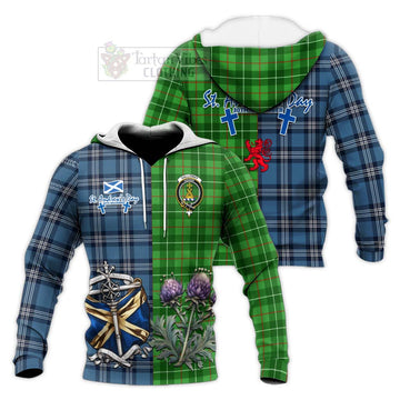 Galloway Tartan Knitted Hoodie Happy St. Andrew's Day Half Tartan Style