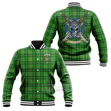 Galloway Tartan Baseball Jacket with Family Crest Celtic Skull Style