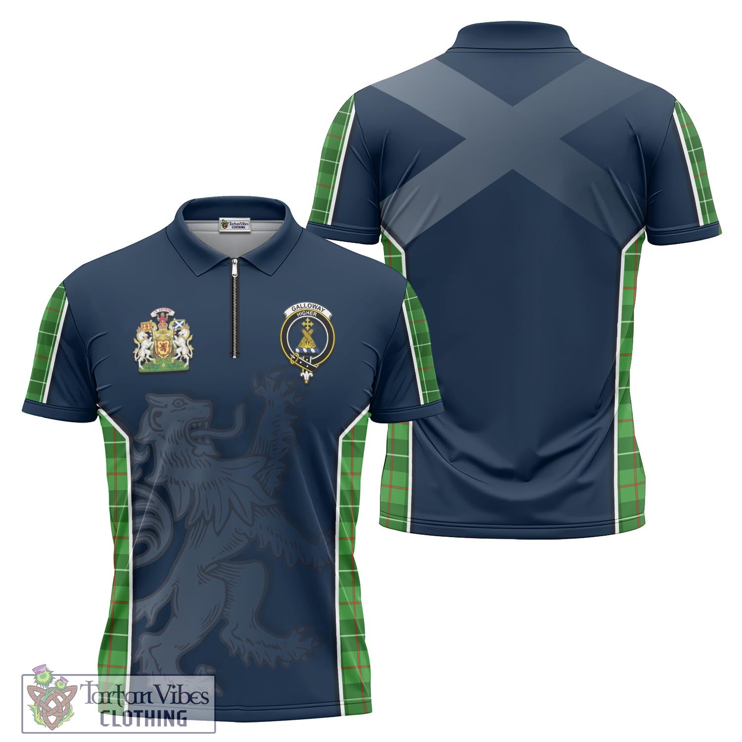 Tartan Vibes Clothing Galloway Tartan Zipper Polo Shirt with Family Crest and Lion Rampant Vibes Sport Style