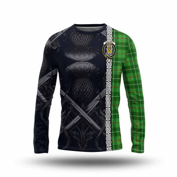 Galloway Tartan Long Sleeve T-Shirt with Family Crest Cross Sword Thistle Celtic Vibes