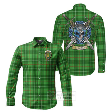 Galloway Tartan Long Sleeve Button Shirt with Family Crest Celtic Skull Style