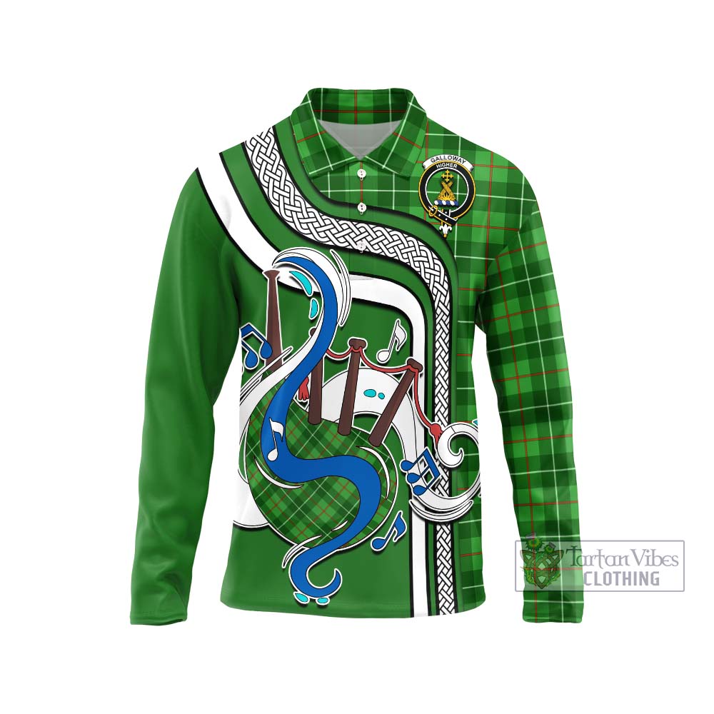 Tartan Vibes Clothing Galloway Tartan Long Sleeve Polo Shirt with Epic Bagpipe Style