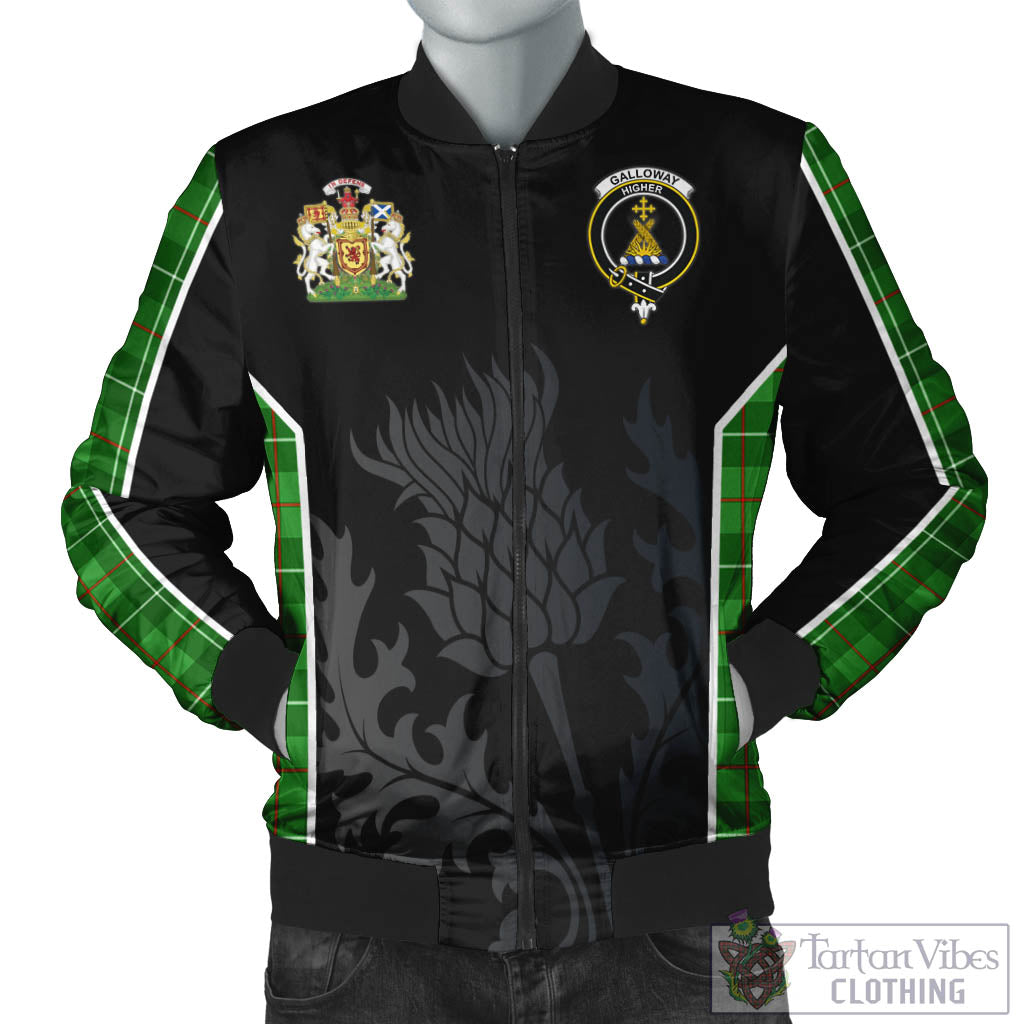 Tartan Vibes Clothing Galloway Tartan Bomber Jacket with Family Crest and Scottish Thistle Vibes Sport Style