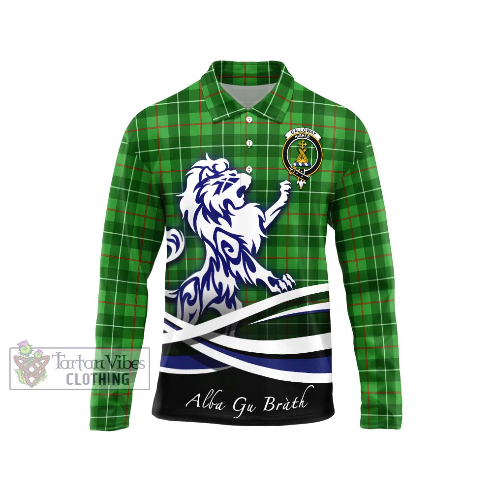 Galloway Tartan Long Sleeve Polo Shirt with Alba Gu Brath Regal Lion Emblem Unisex - Tartanvibesclothing Shop