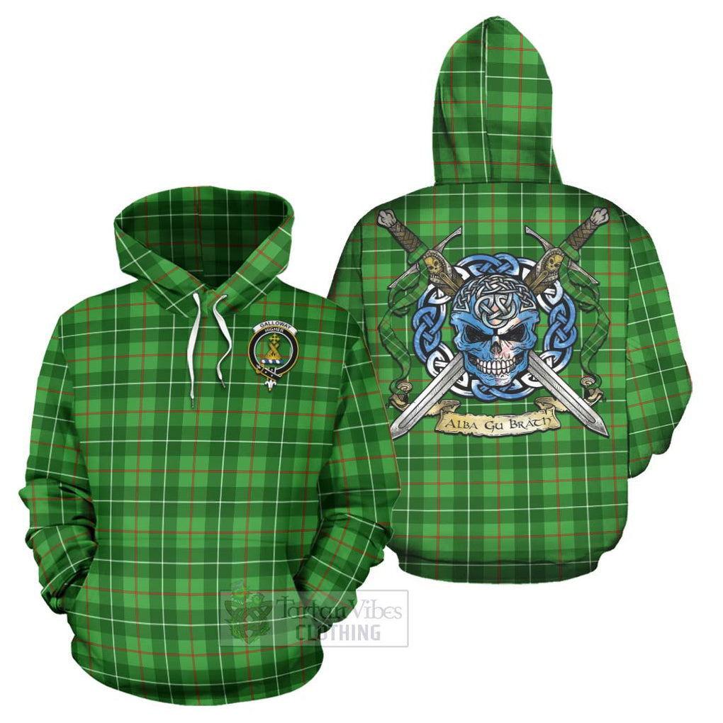 Tartan Vibes Clothing Galloway Tartan Hoodie with Family Crest Celtic Skull Style