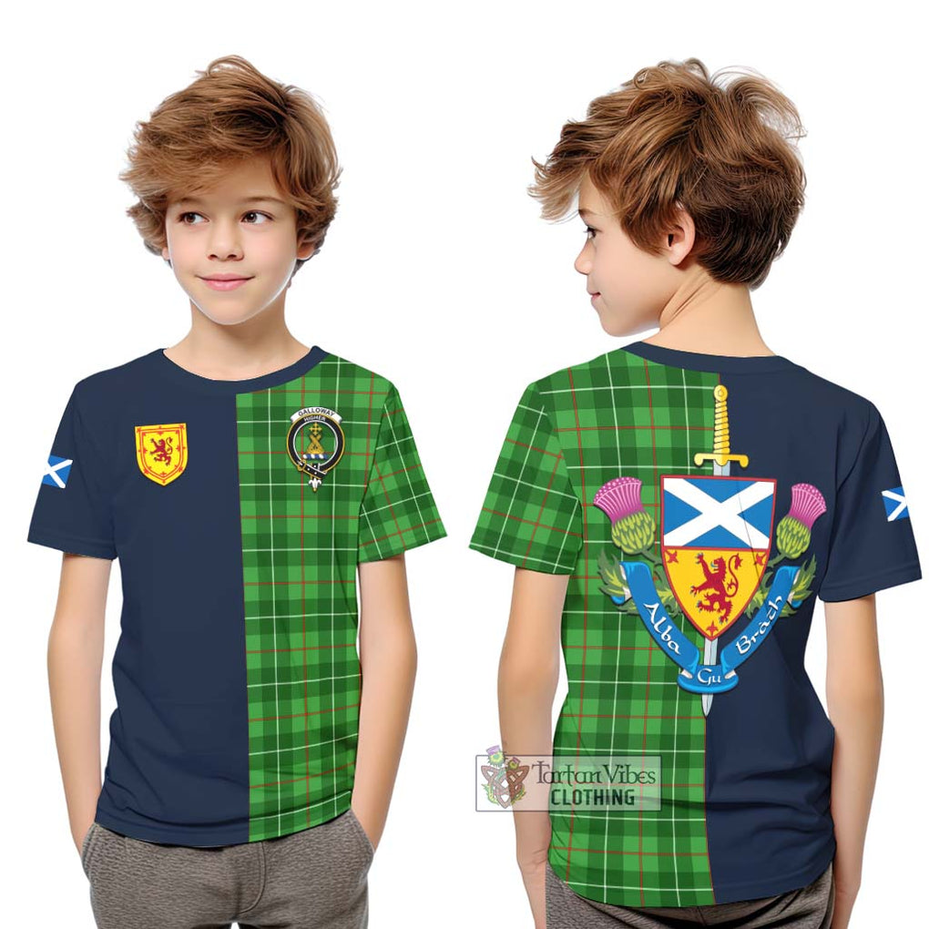 Tartan Vibes Clothing Galloway Tartan Kid T-Shirt with Scottish Lion Royal Arm Half Style