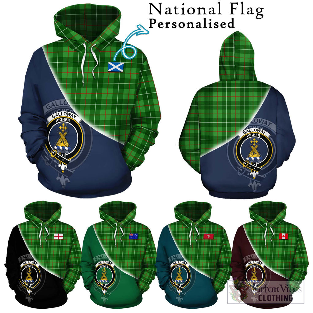 Galloway Tartan Hoodie with Personalised National Flag and Family Crest Half Style Zip Hoodie - Tartanvibesclothing Shop