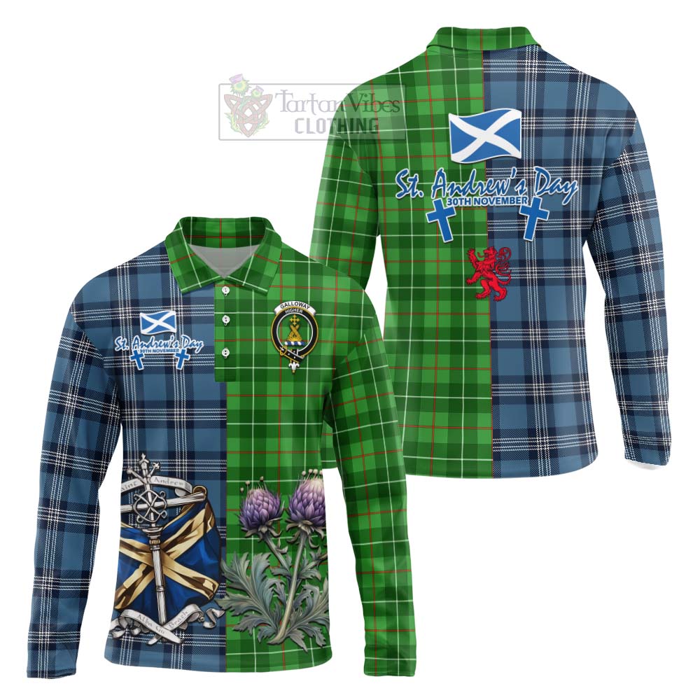 Tartan Vibes Clothing Galloway Tartan Long Sleeve Polo Shirt Happy St. Andrew's Day Half Tartan Style