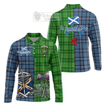 Galloway Tartan Long Sleeve Polo Shirt Happy St. Andrew's Day Half Tartan Style