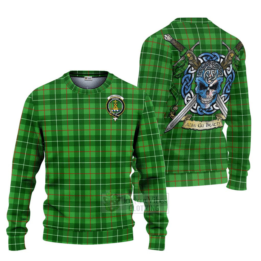 Tartan Vibes Clothing Galloway Tartan Knitted Sweater with Family Crest Celtic Skull Style