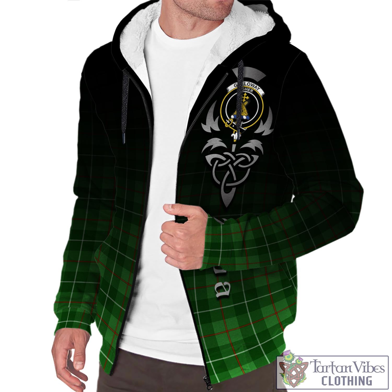 Tartan Vibes Clothing Galloway Tartan Sherpa Hoodie Featuring Alba Gu Brath Family Crest Celtic Inspired